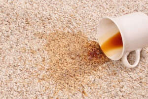 A cup of coffee accidently spilled on carpet