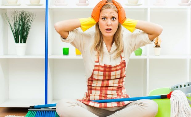 Woman frustrated and upset at DIY cleaning